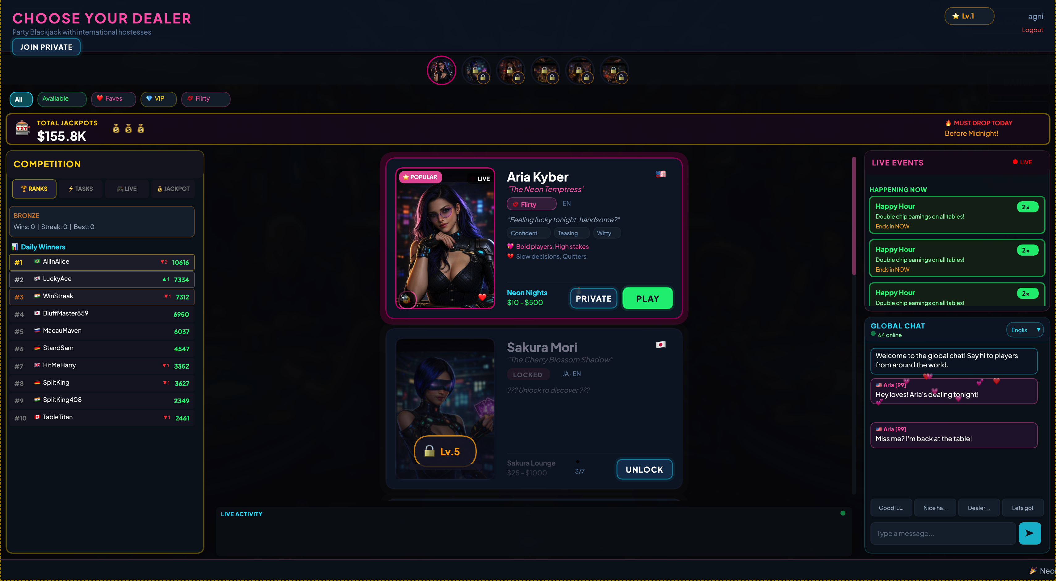 Choose your dealer - Aria Kyber selection screen